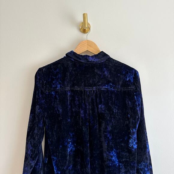 Anthropologie Pilcro Mara Velvet Long Sleeve Button Up Shirt Blue 0 - Picture 8 of 12